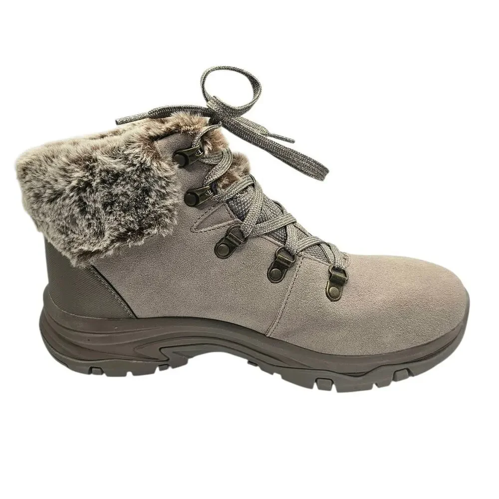 Skechers Taupe Trego Falls Finest Suede Waterproof Faux Fur Snow Winter Boots